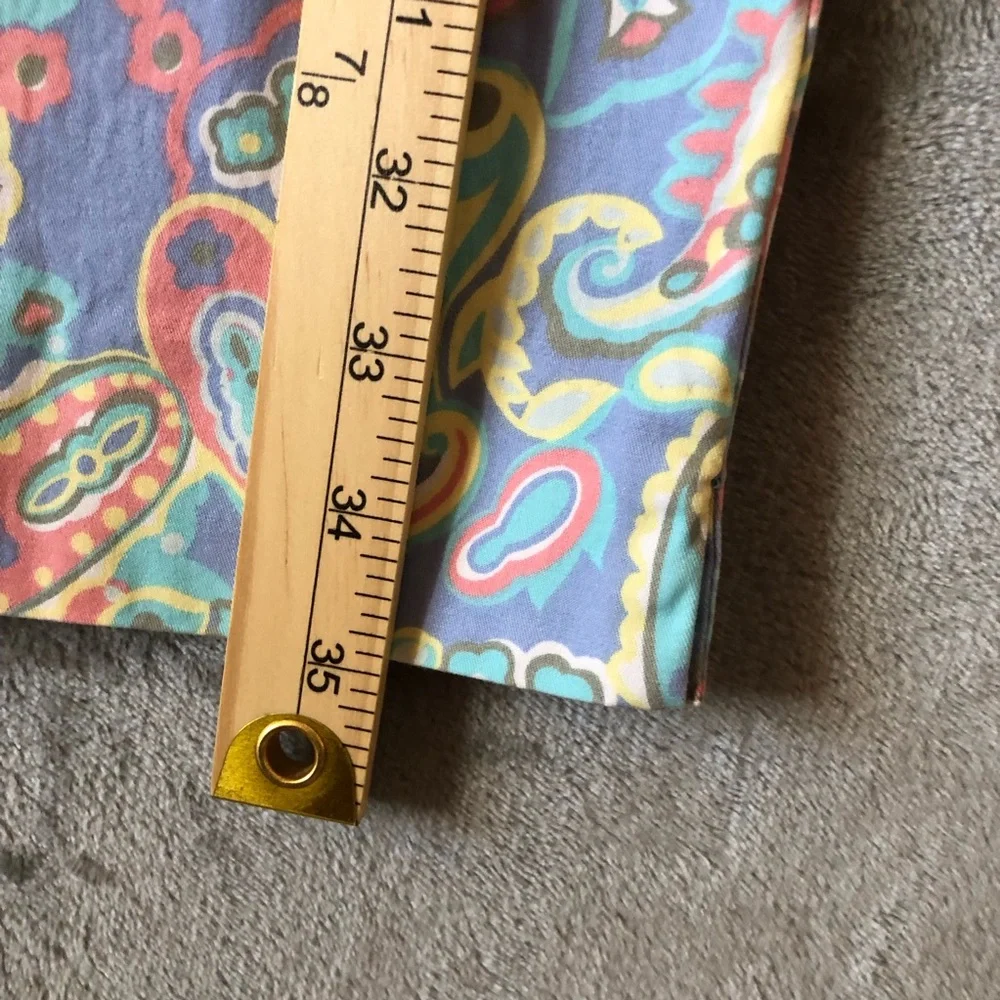 Talbots Paisley Cropped Chino Women Pants Size 14 Pastel Colors Split-Hem